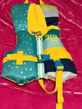 Hyperlite Kids' Teal & Yellow Life Jacket - Adjustable Swim Vest